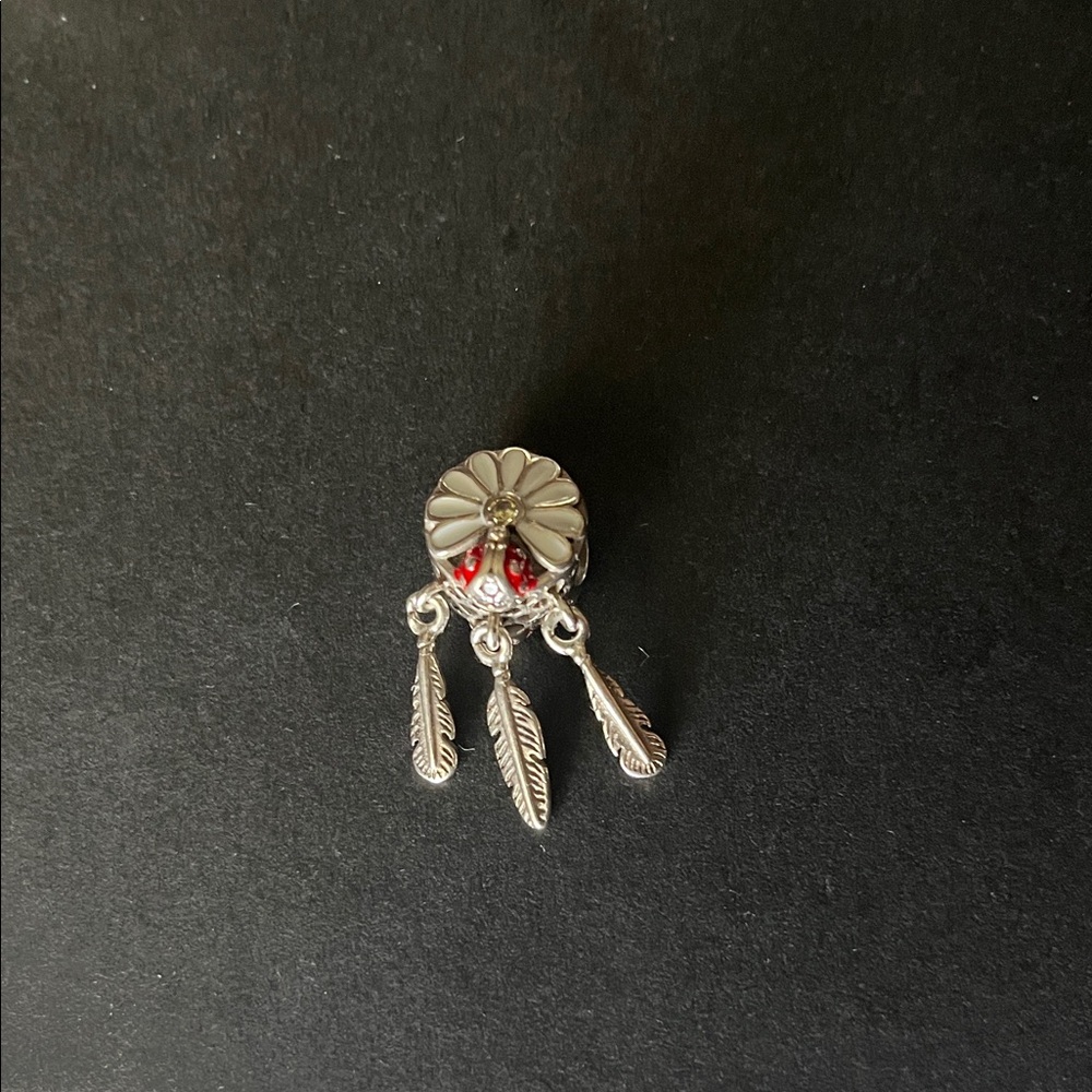 Silver and Red Feather Ladybug  Charm Pendant Pandora Like 925